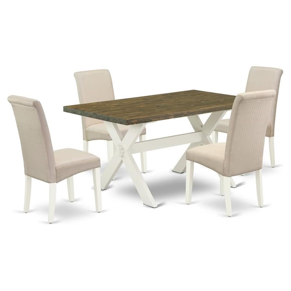 East West Furniture X076Ba201-5 5 Piece Dinette Set Includes A Rectangle Dining Room Table With X-Legs And 4 Cream Linen Fabric Upholstered Parson Chairs, 36X60 Inch, Multi-Color